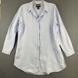 Tahari Essentials 100% Linen Tunic Women’s Sz L Light Blue Beach
